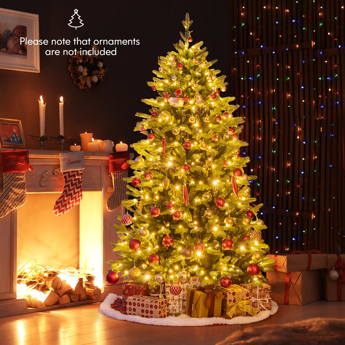 5FT Prelit Artificial Christmas Tree, Hinged Christmas Tree with 250 LED Lights