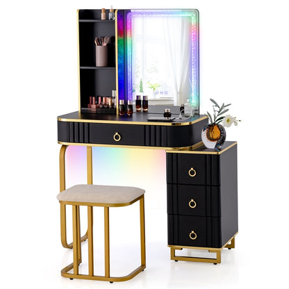 RGB Vanity Table Set with Mirror and Lights, Makeup Vanity Desk with Dimmable LED Lights
