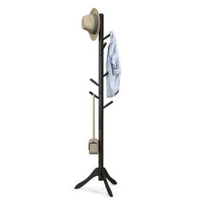 Coat Rack Freestanding, Wooden Entryway Coat Tree Hanger with 8 Hooks and 4 Sections