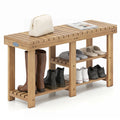 Wooden Shoe Rack Bench, 3-Tier Free Standing Entryway Bench Seat with Slatted Shelves