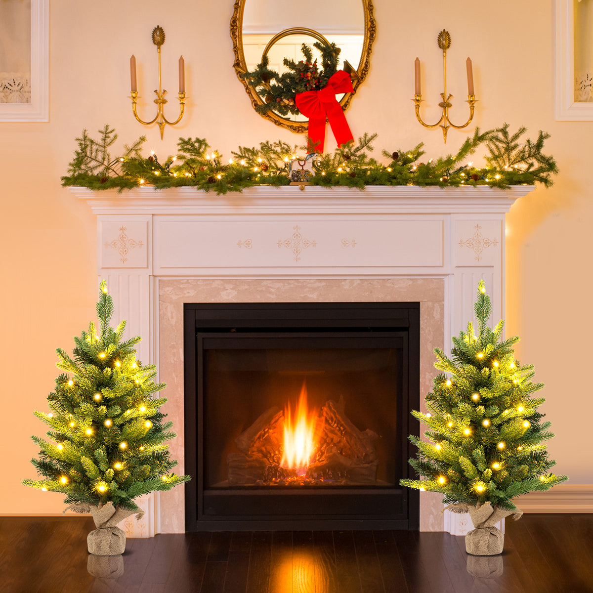 2FT Pre-Lit Artificial Mini Christmas Tree, Small Tabletop Xmas Fir Tree with 234 Branch Tips