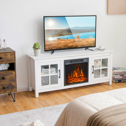 58" Fireplace TV Stand for TVs up to 65 Inches, Wooden TV Console with 18” Electric Fireplace Insert