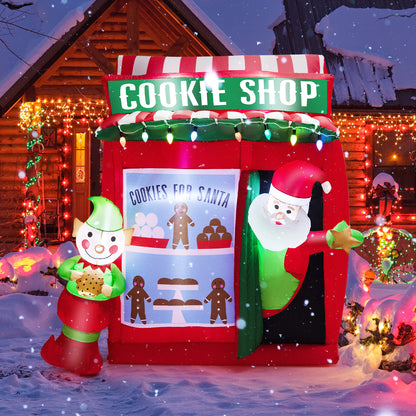 6.5 FT Christmas Inflatable Santa Claus, Outdoor Self-Inflatable Holiday Decoration with Cookie Shop