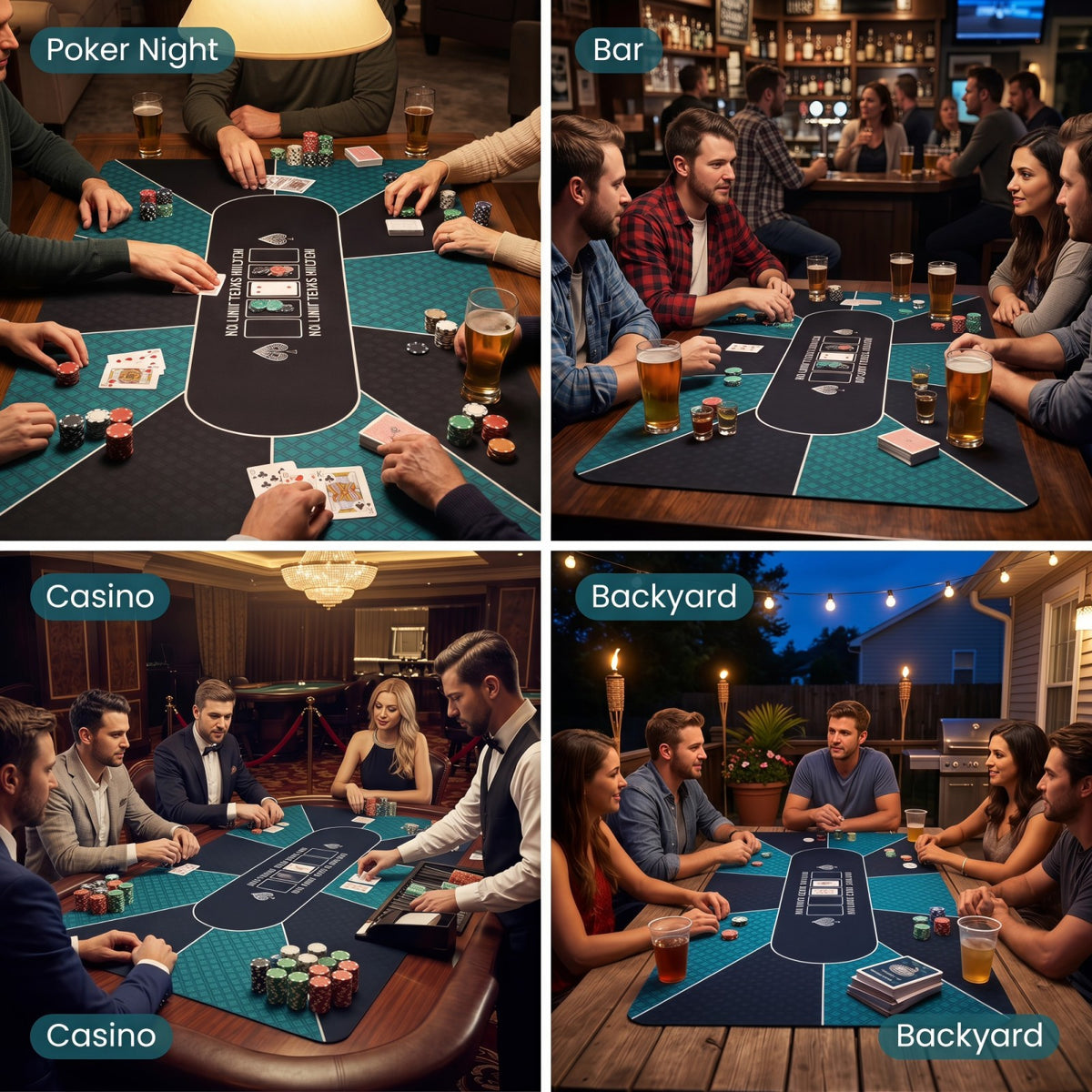 70 x 35 Inch Poker Table Mat for 10 Players, Portable Texas Hold’em Poker Table Top with Non-slip Rubber Backing