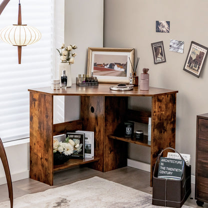 Corner Desk with Storage Shelves, Triangular Computer Desk with Cable Management Holes