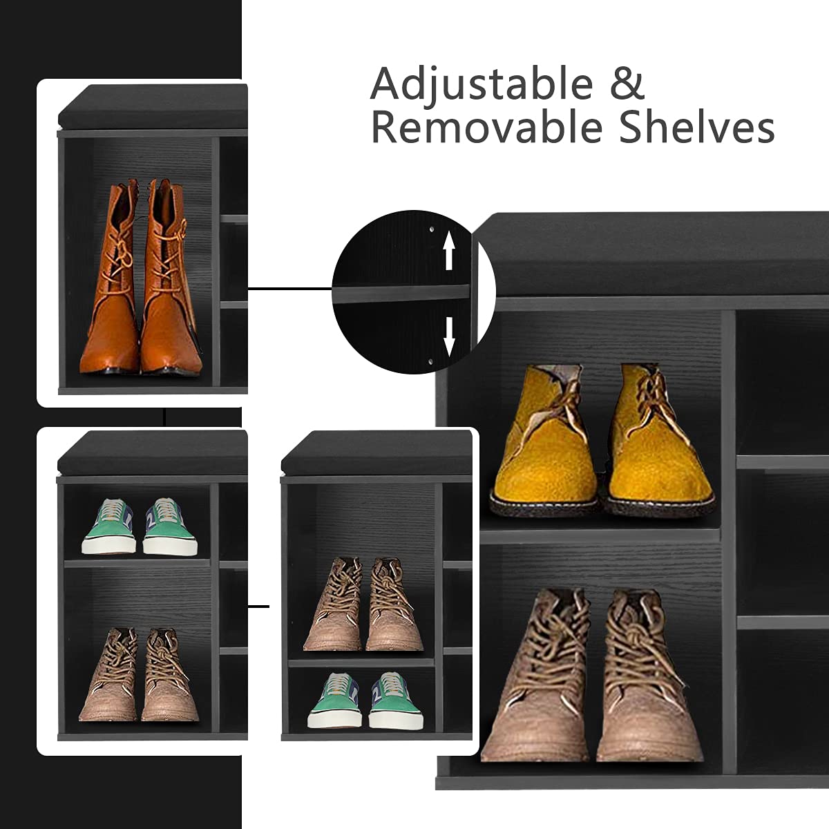 Goflame Shoe Storage Bench with Cushion, Entryway Shoe Rack Bench