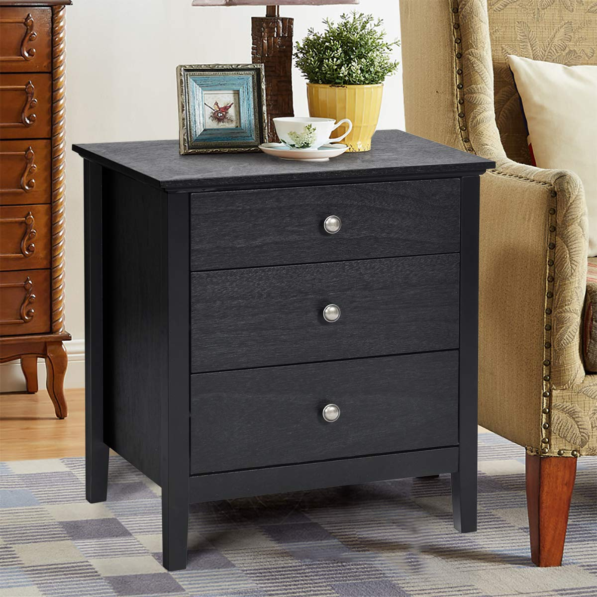 Goflame Nightstand with Drawers Solid Structure Side Table for Storage Bedroom