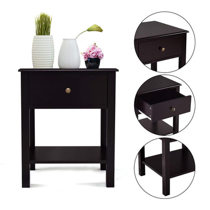 Goflame Nightstand W/Drawer and Shelf, Stable Frame Storage Cabinet