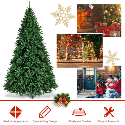 9ft Artificial Douglas Christmas Tree, Unlit Hinged Pine Tree, with 3594 Branch Tips and Solid Metal Stand - GoflameUS