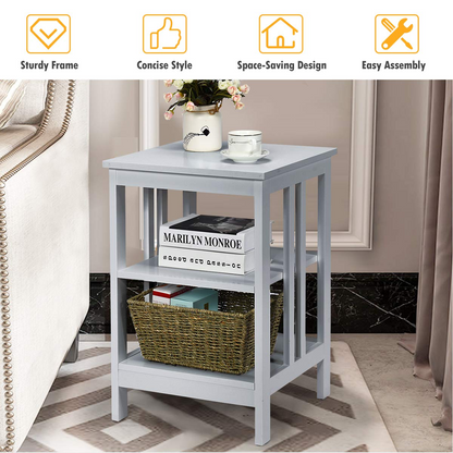 Goflame Nightstand 3-Tier Sofa Side Table W/Reinforced Bars and Stable Structure