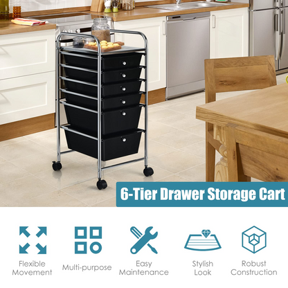 6 Storage Drawer Cart Rolling Organizer Cart, Black - Goflame