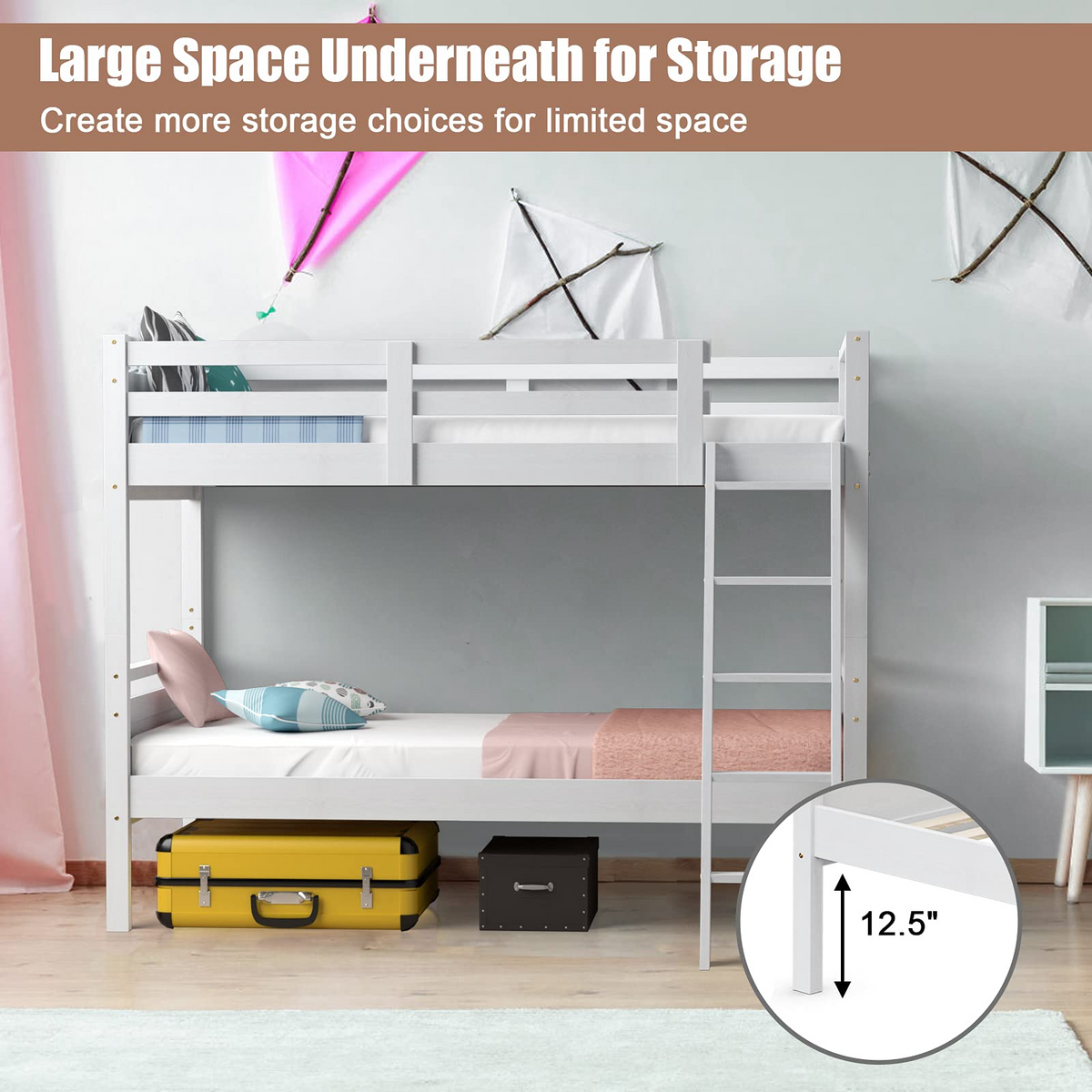 Goflame Twin Over Twin Bunk Bed, Solid Wood Twin Bunk Bed Convertible Into Two Individual Beds