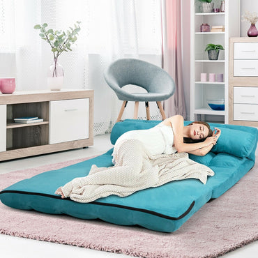 Adjustable Floor Sofa, Foldable Lazy Sofa Sleeper Bed 6-Position Adjustable,2 Pillows - Goflameus