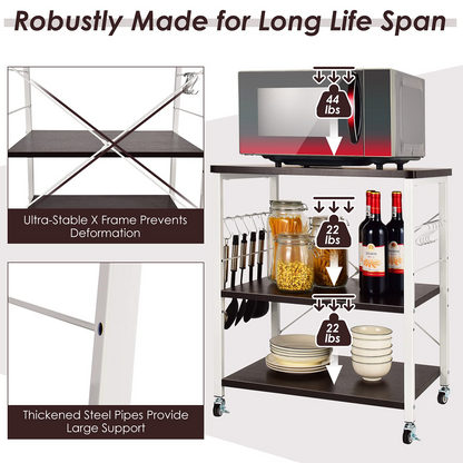 Goflame Kitchen Baker's Rack 3-Tier Microwave Cart on Wheels