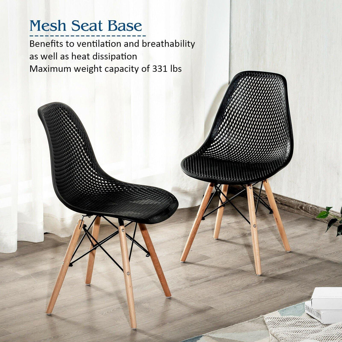 Goflame Set of 2 or 4 Modern Dining Chairs, Shell PP Lounge Side Chairs w/ Mesh Design - Goflameus