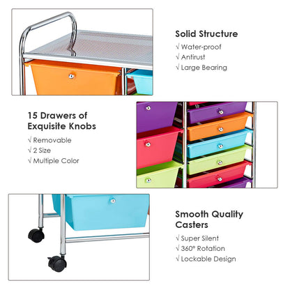 15-Drawer Organizer Cart Office School Rolling Storage Cart - Goflame