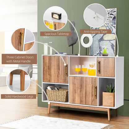 Sideboard Storage Cabinet W/Storage Compartments, Doors and Wood Legs