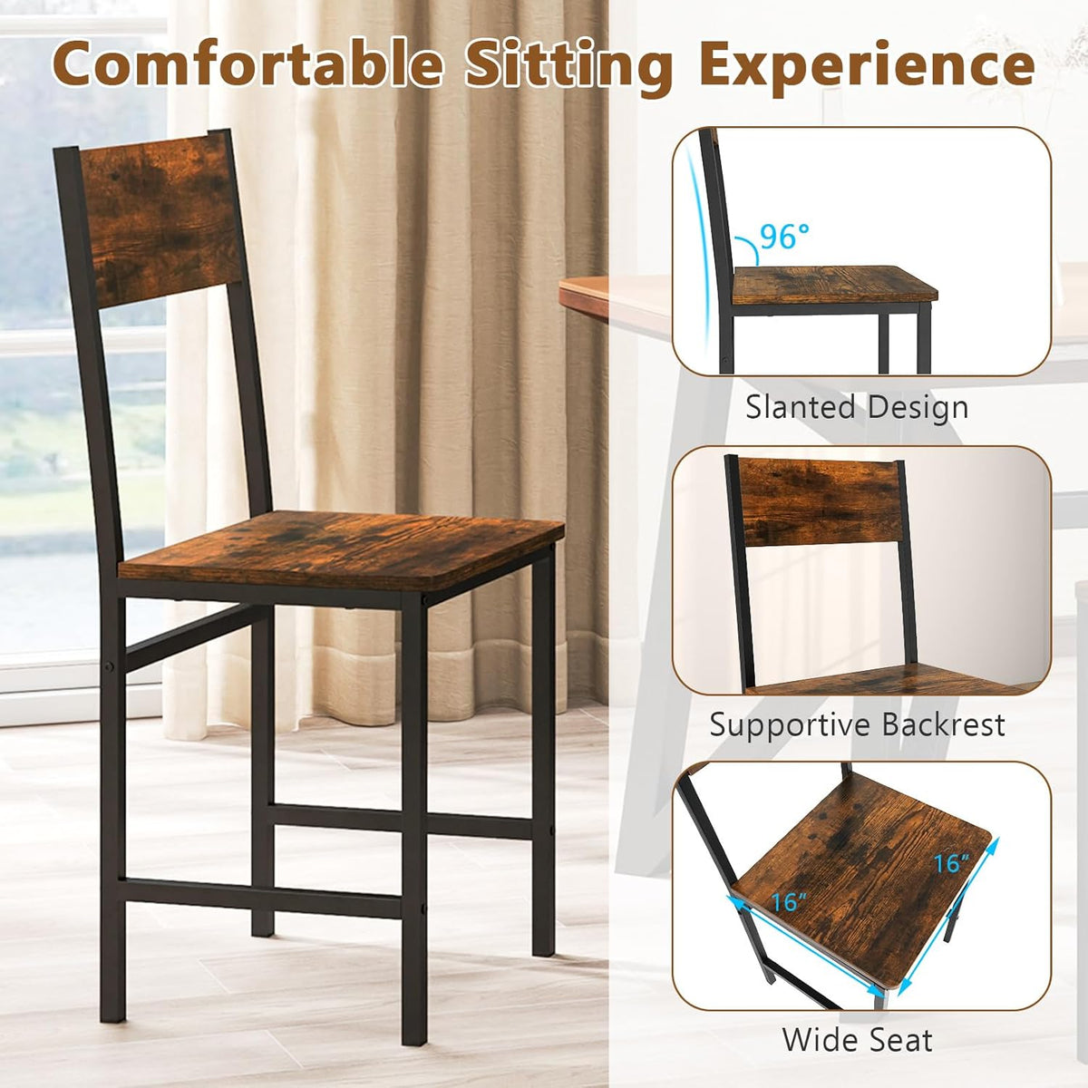 Goflame Dining Chairs Set, Industrial Kitchen Chairs with Metal Legs, Slanted Back