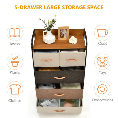 Goflame Sturdy Steel Frame & Wooden Top Vertical Organizer Unit for Closets, Bedroom Utility Dresser Chest (23 x 11.5 x 39 inch)