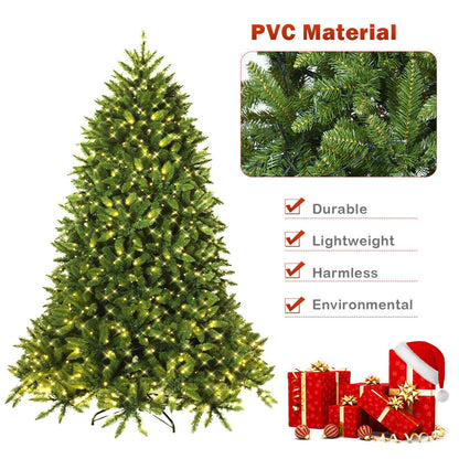 7.5ft Prelit Christmas Tree, Premium Hinged Artificial Fir Tree - GoflameUS