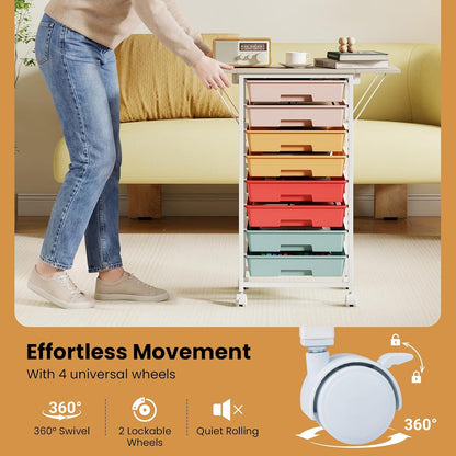 GOFLAME Rolling Storage Cart with Foldable Wooden Top