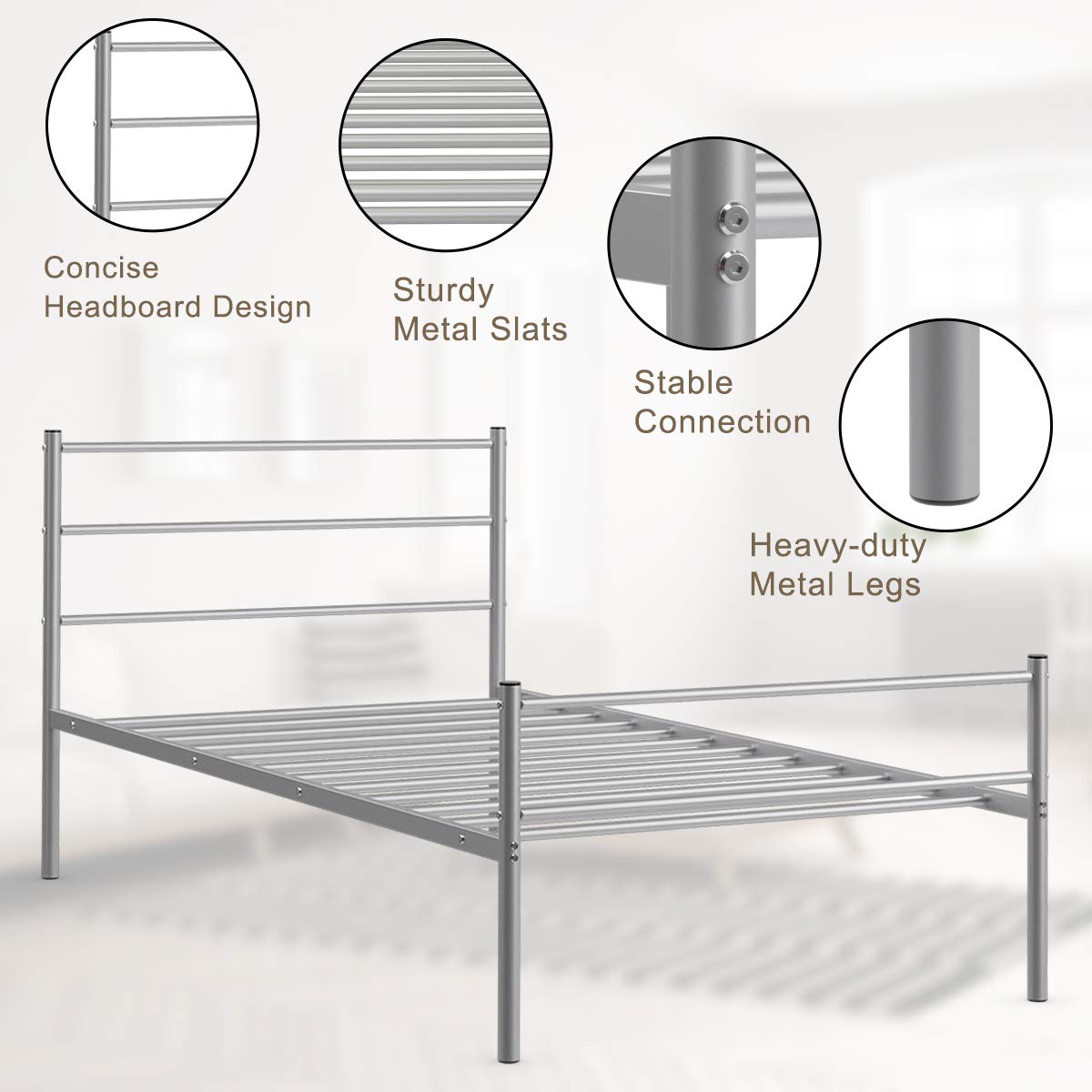 Goflame Twin Size Platform Bed with Headboard and Footboard