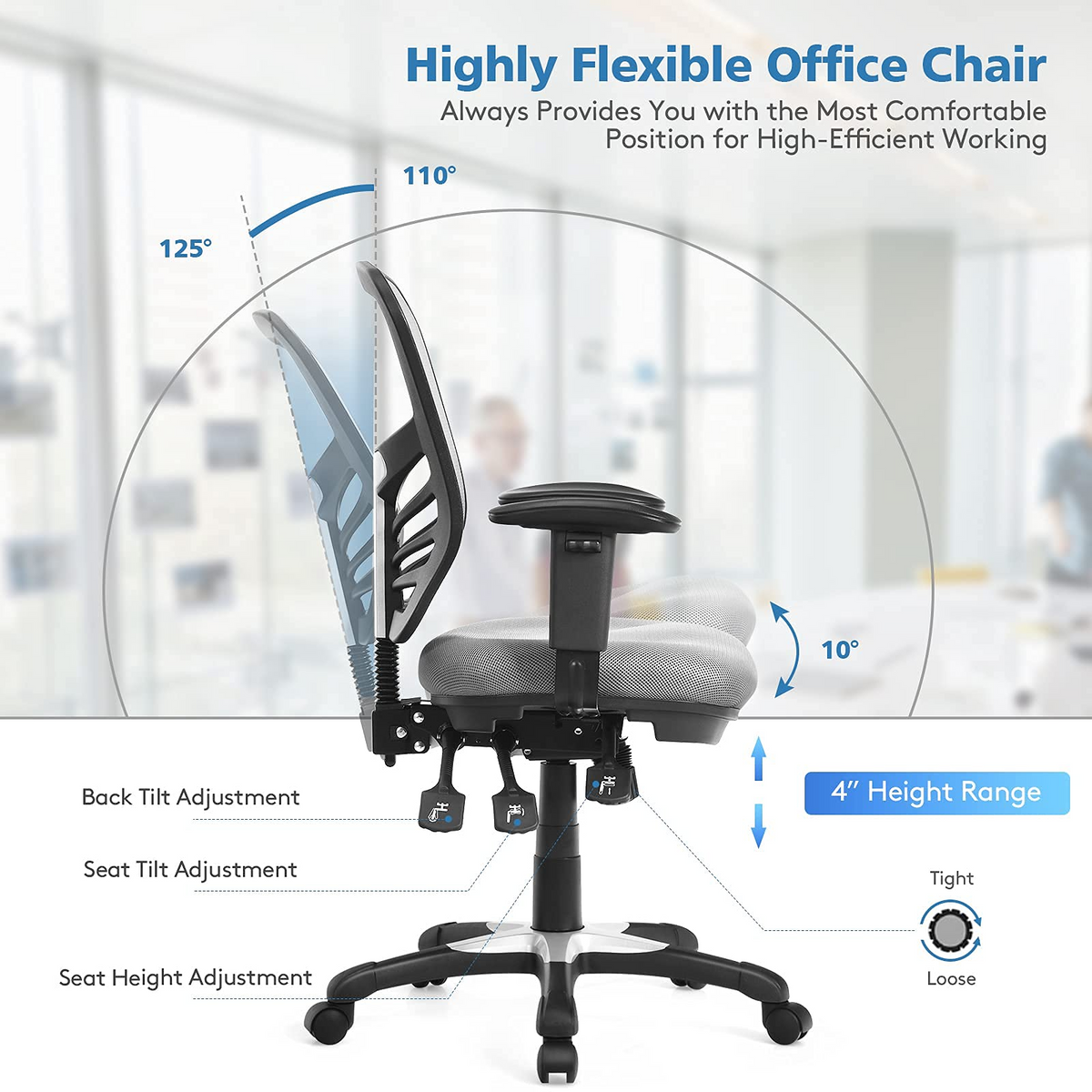 Goflame Seat Tilt Adjustment Office Chair for Working Studying Gaming
