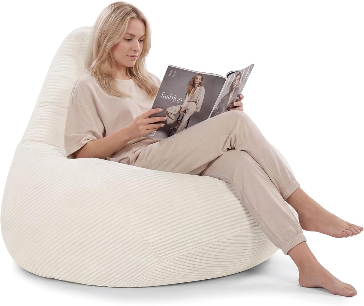 Goflame Bean Bag Chair for Adults | Accent Lazy Sofa with Skin-Friendly Corduroy Cover & Soft Sponge Filling