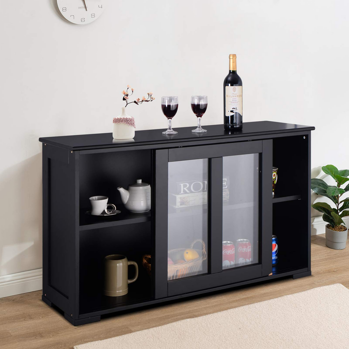 Goflame Buffet Sideboard, Wood Credenza with Sliding Doors