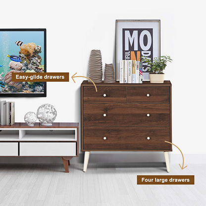 Goflame 4-Drawer Dresser, Free-Standing Chest Wood Legs and Sliding Rail