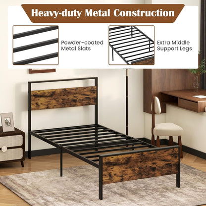 Goflame Twin Size/Full Size/King Size/Queen Metal Platform Bed Frames with Wooden Headboard & Footboard