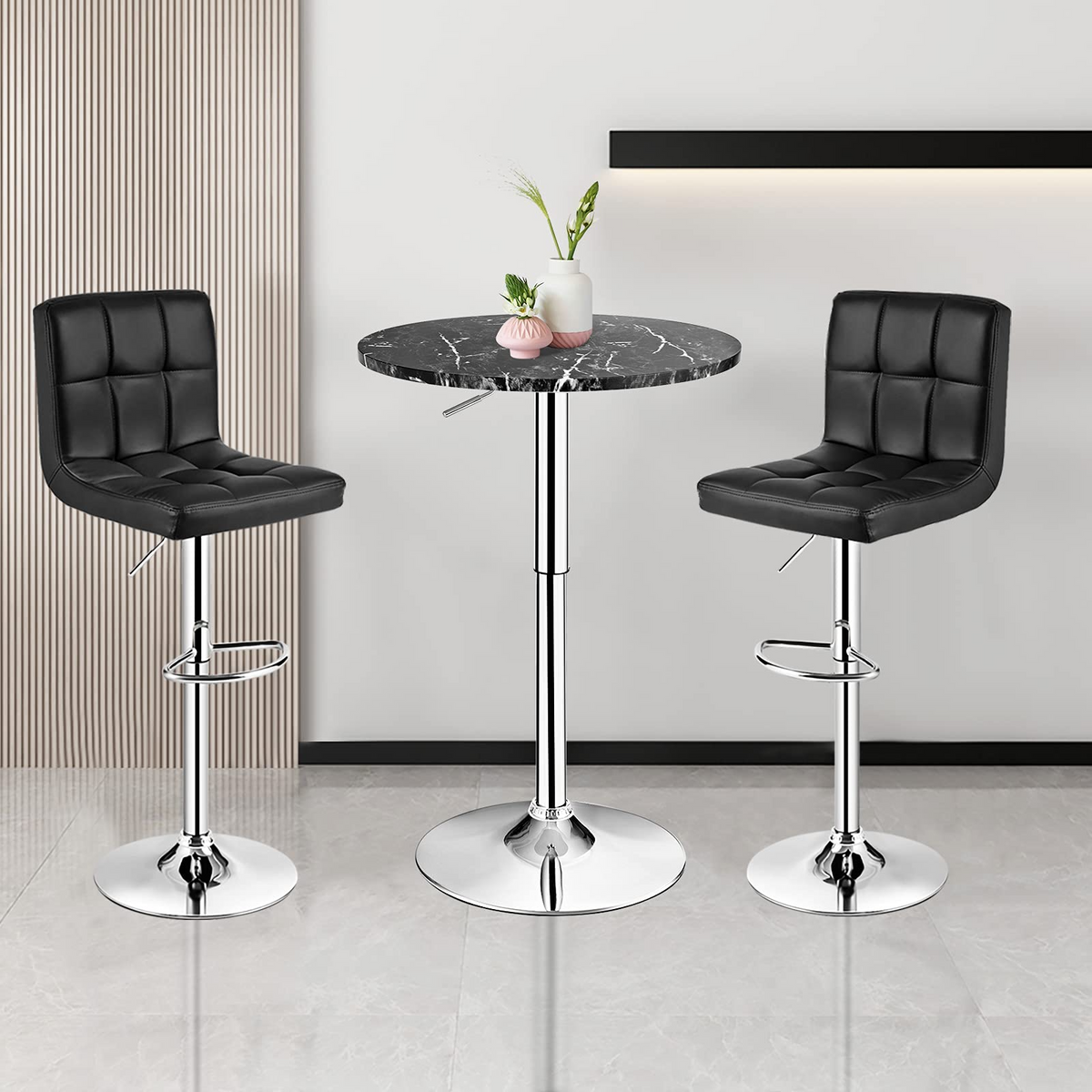 Goflame Round Pub Table Height Adjustable, 360 Degree Swivel Cocktail Pub Table, Office Bar Table