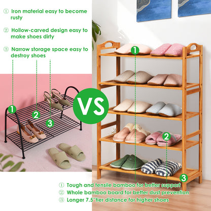Bamboo Shoe Rack 5 Tier, Freestanding Shoe Rack - Goflameus