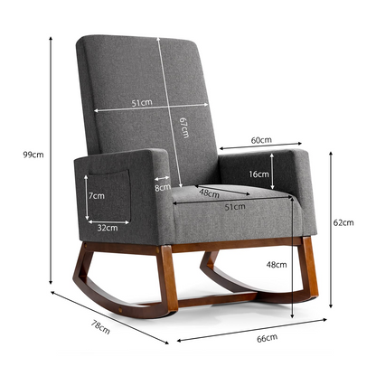 Goflame Upholstered Rocking Chair, Modern Fabric Armchair w/Wood Base