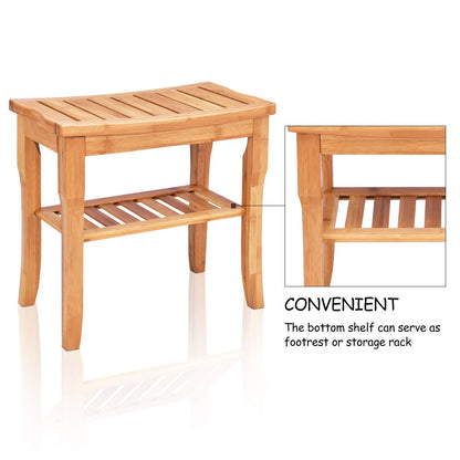 Bamboo Shower Bench Seat with Storage Shelf - Goflameus