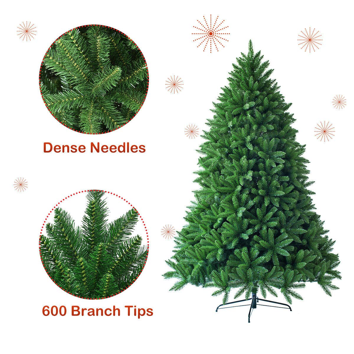 7.5ft Unlit Artificial Christmas Tree, Premium Hinged Fir Tree - GoflameUS