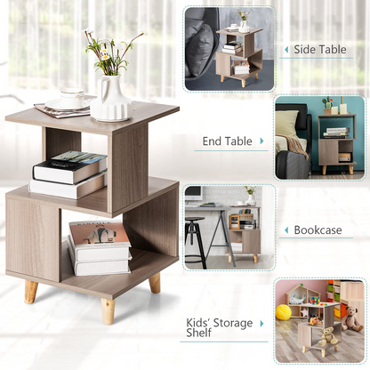 Goflame Set of 2 End Table, Wood Nightstand with Legs (Natural)