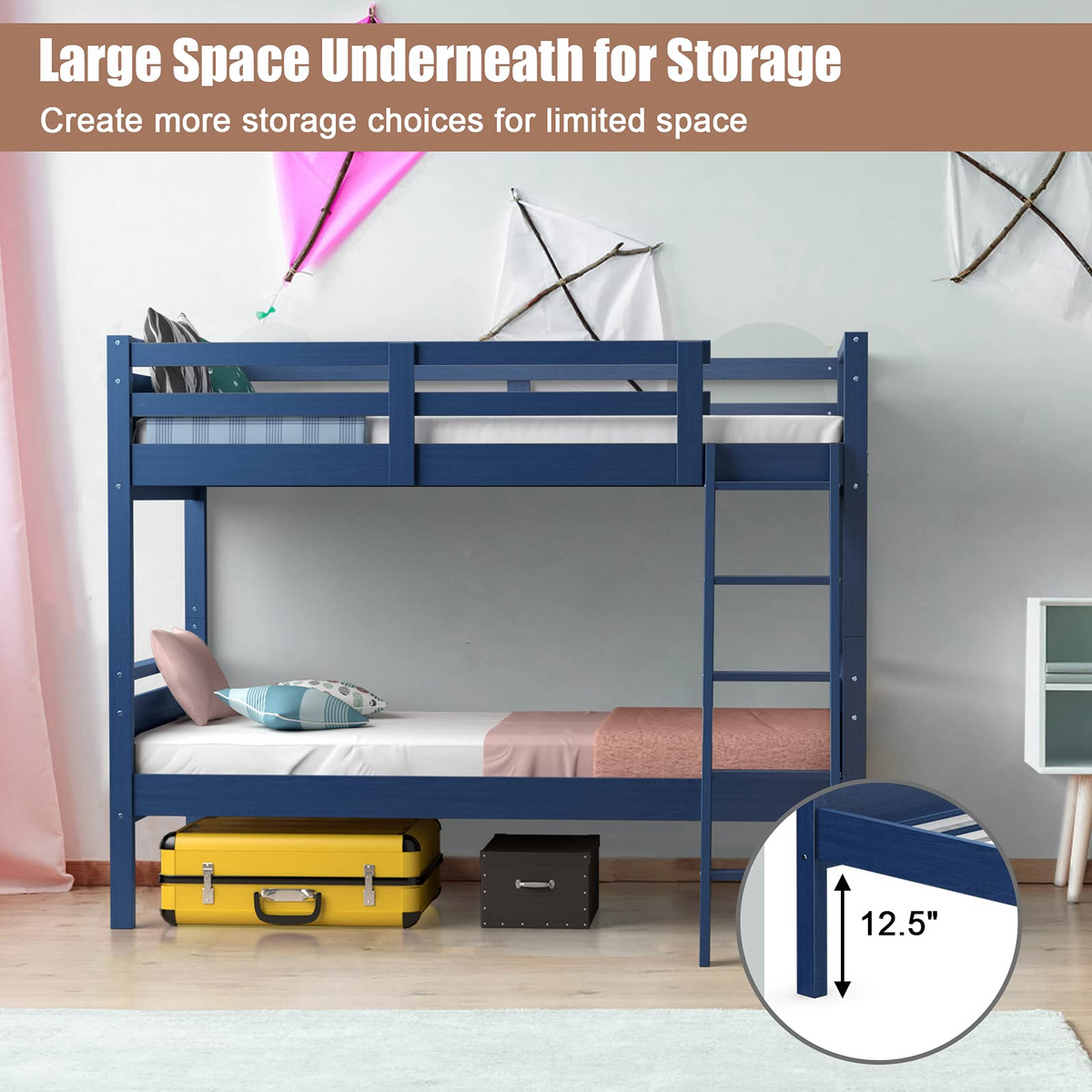 Goflame Twin Over Twin Bunk Bed, Solid Wood Twin Bunk Bed Convertible Into Two Individual Beds
