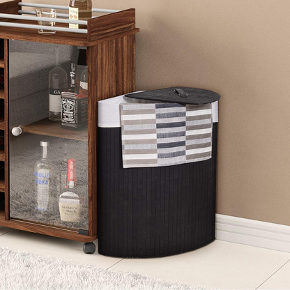 Goflame Corner Laundry Hamper with Lid, Bamboo Laundry Basket with Removable Liner and Handle