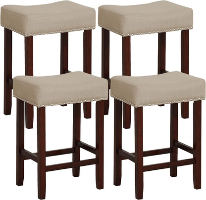 Goflame 29.5" Bar Height Bar Stools Set of 4 - Backless Saddle Barstools with Nailhead Linen Foam Seat