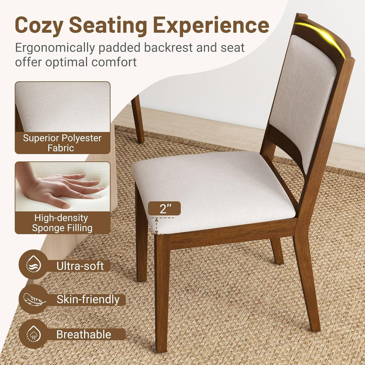 Goflame Upholstered Dining Chairs Set of 2/4, Modern Farmhouse Kitchen Chairs w/Padded Backrest & Cushioned Seat, Rubber Wood Frame