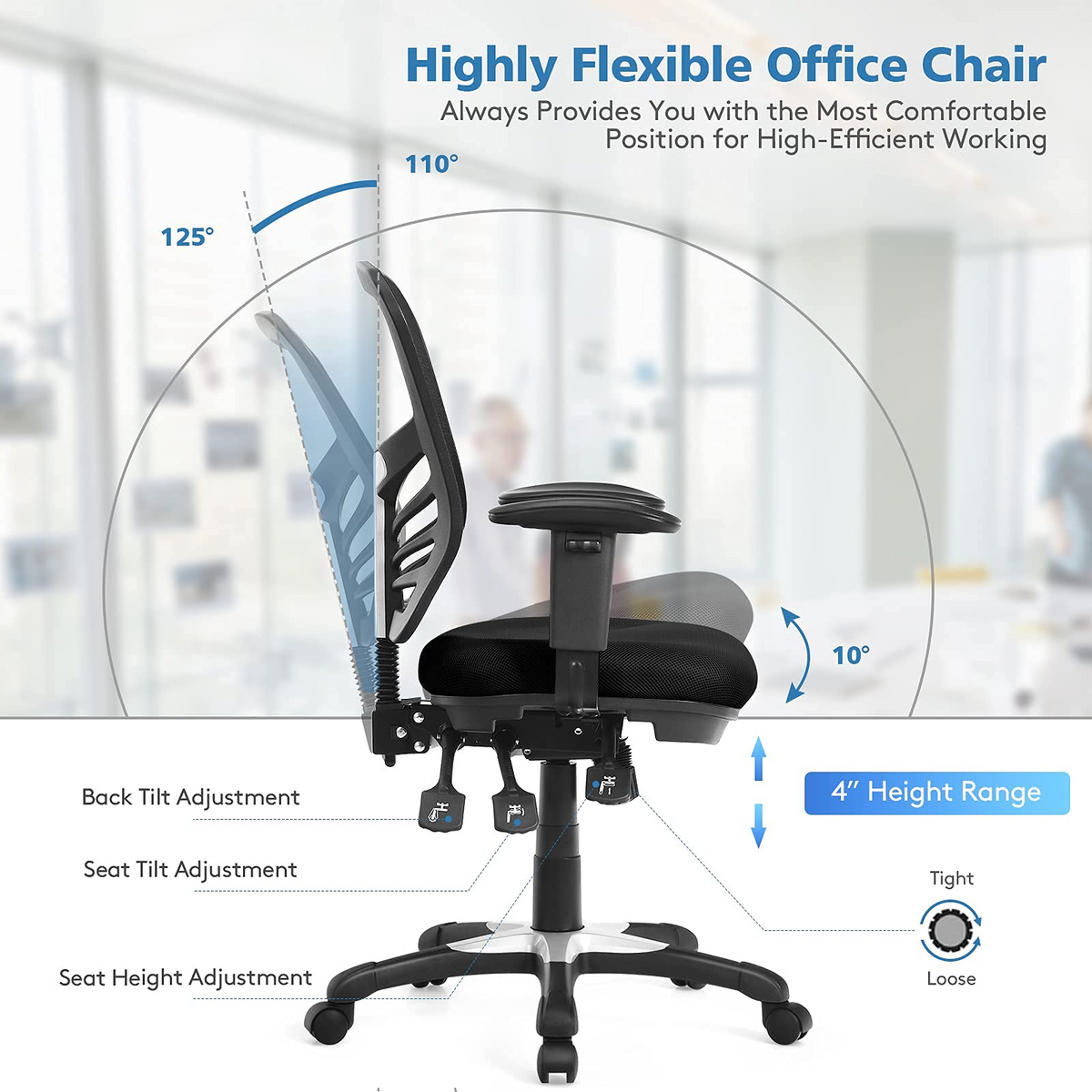 Goflame Seat Tilt Adjustment Office Chair for Working Studying Gaming