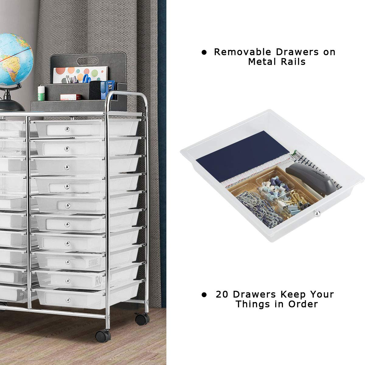 Goflame Storage Drawer Carts, 20-Drawer Organizer, Utility Cart on Wheels
