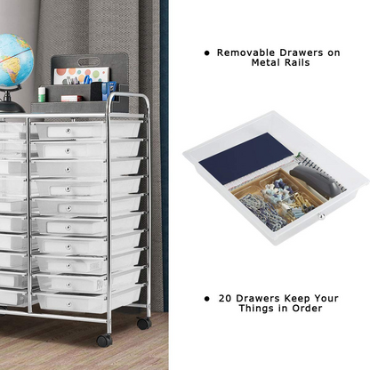 Goflame Storage Drawer Carts, 20-Drawer Organizer, Utility Cart on Wheels