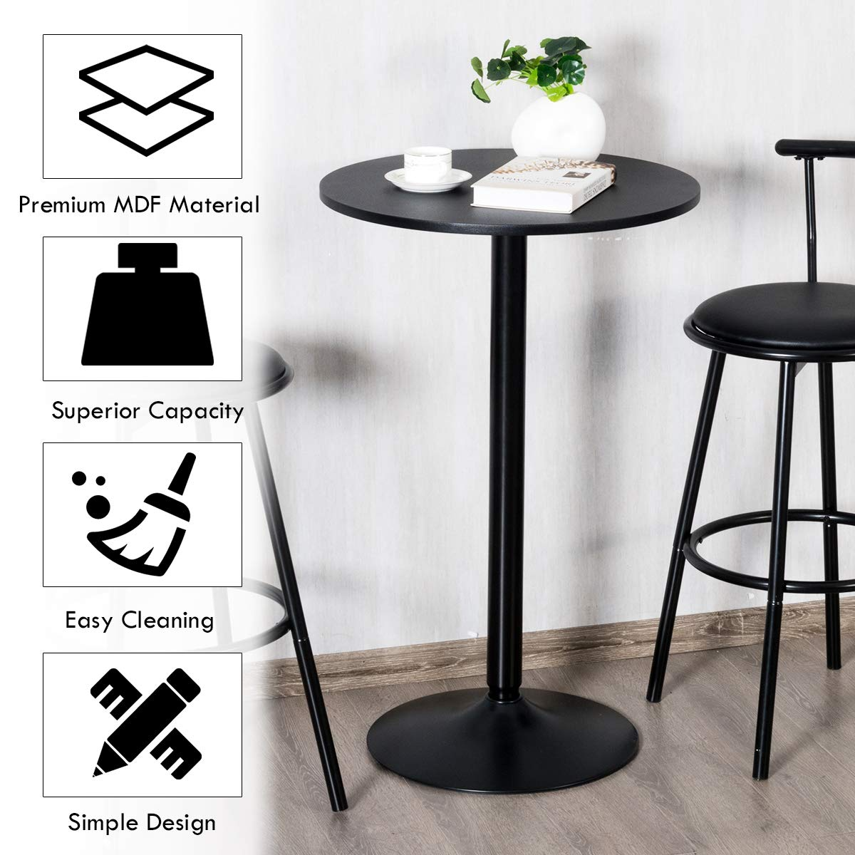 Goflame Pub Bar Table 24-Inch Round Top 40-Inch Height Modern Style