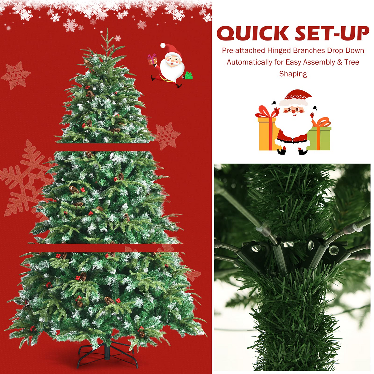 Goflame 7FT Pre-Lit Artificial Christmas Tree, Hinged Realistic Snowy Xmas Pine Tree W/ 450 Color Changing LED Lights, 11 Flash Modes - GoflameUS