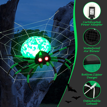 Halloween Inflatable Spider with Web, 5FT Blow Up Yard Decoration with Colorful Magic Light