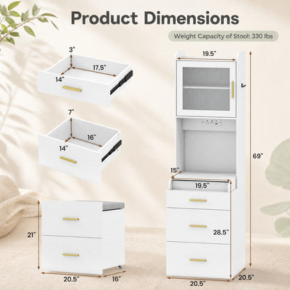 3-in-1 Vanity Desk with Flip Top Mirror, Hidden Rolling Chair, Charging Station