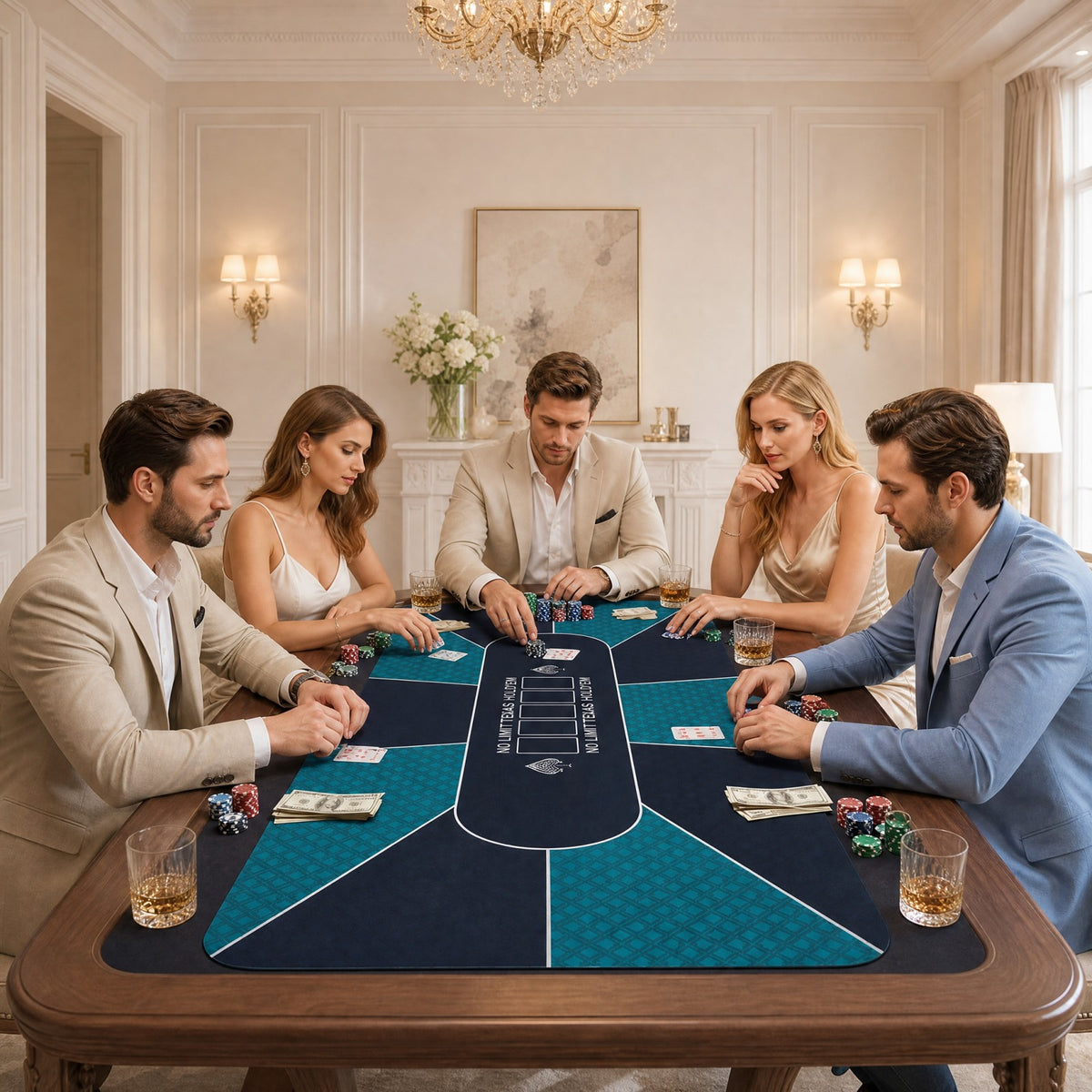 70 x 35 Inch Poker Table Mat for 10 Players, Portable Texas Hold’em Poker Table Top with Non-slip Rubber Backing