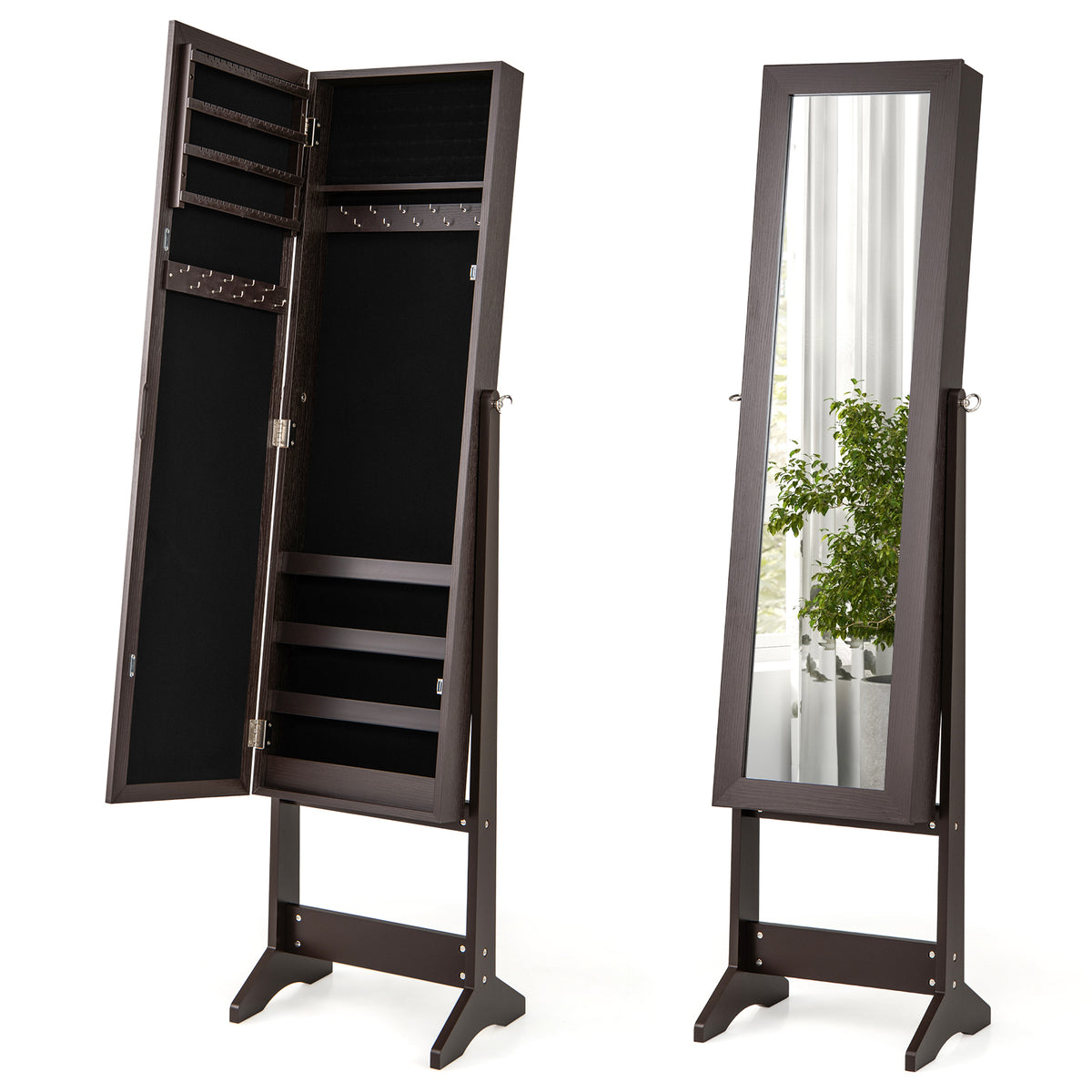 Jewelry Cabinet, Jewelry Organizer with Full Length Mirror Door, Standing Makeup Mirror